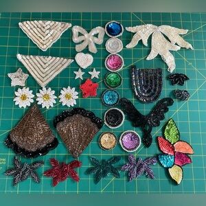 Bling Appliqué Assortment: Beaded: Sequined, Multicolored, Shapes & Sizes 31 pcs